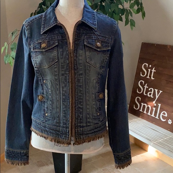 Cabi Denim Jean Jacket W Tweed Trim 